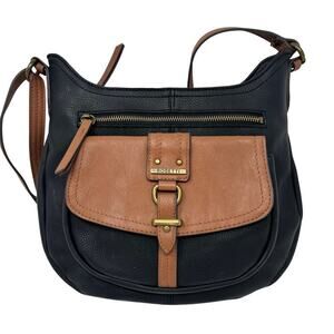 Rosetti Shoulder Bag Black and Brown Faux Leather VGUC Saddle Bag Buckle